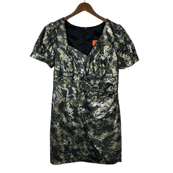 Voom by Joy Han Black Metallic Puff Sleeve Asymmetrical Neck Mini Cocktail Dress - Picture 2 of 8